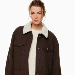 aritzia - wilfred free - merino wool shirt jacket/shacket with sherpa collar